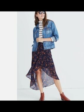 MADEWELL  Faux-Wrap Hi Low Hem Floral Boho Skirt
